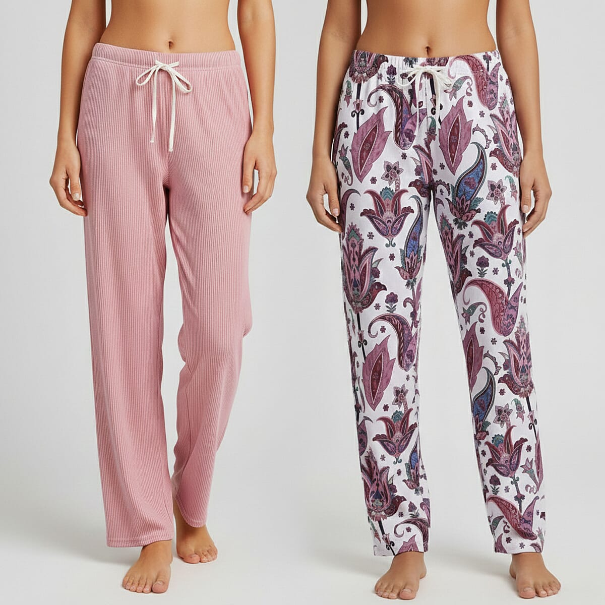 La Marey Pink and Floral Paisley Print Set of 2 Pajama Pant- One Size Fits Most image number 0