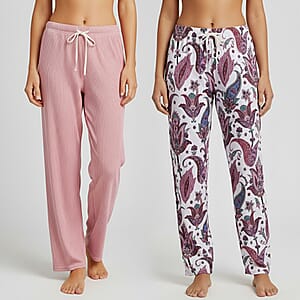 La Marey Pink and Floral Paisley Print Set of 2 Pajama Pant- One Size Fits Most