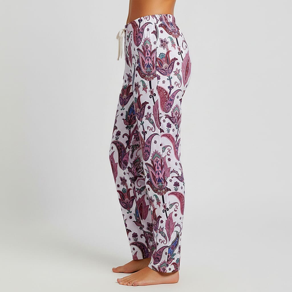 La Marey Pink and Floral Paisley Print Set of 2 Pajama Pant- One Size Fits Most