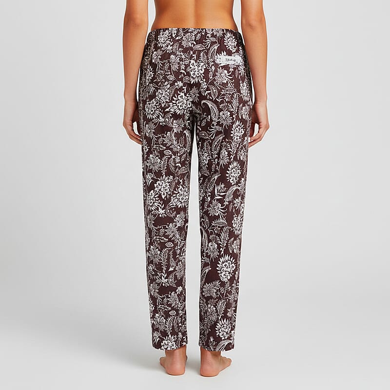 La Marey White and Brown Floral Print Set of 2 Pajama Pant - One Size Fits Most