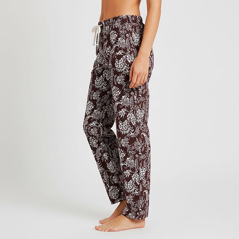 La Marey White and Brown Floral Print Set of 2 Pajama Pant - One Size Fits Most