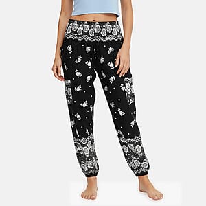 La Marey Black Floral Harem Pant with 2 Pockets - One Size Fits Most