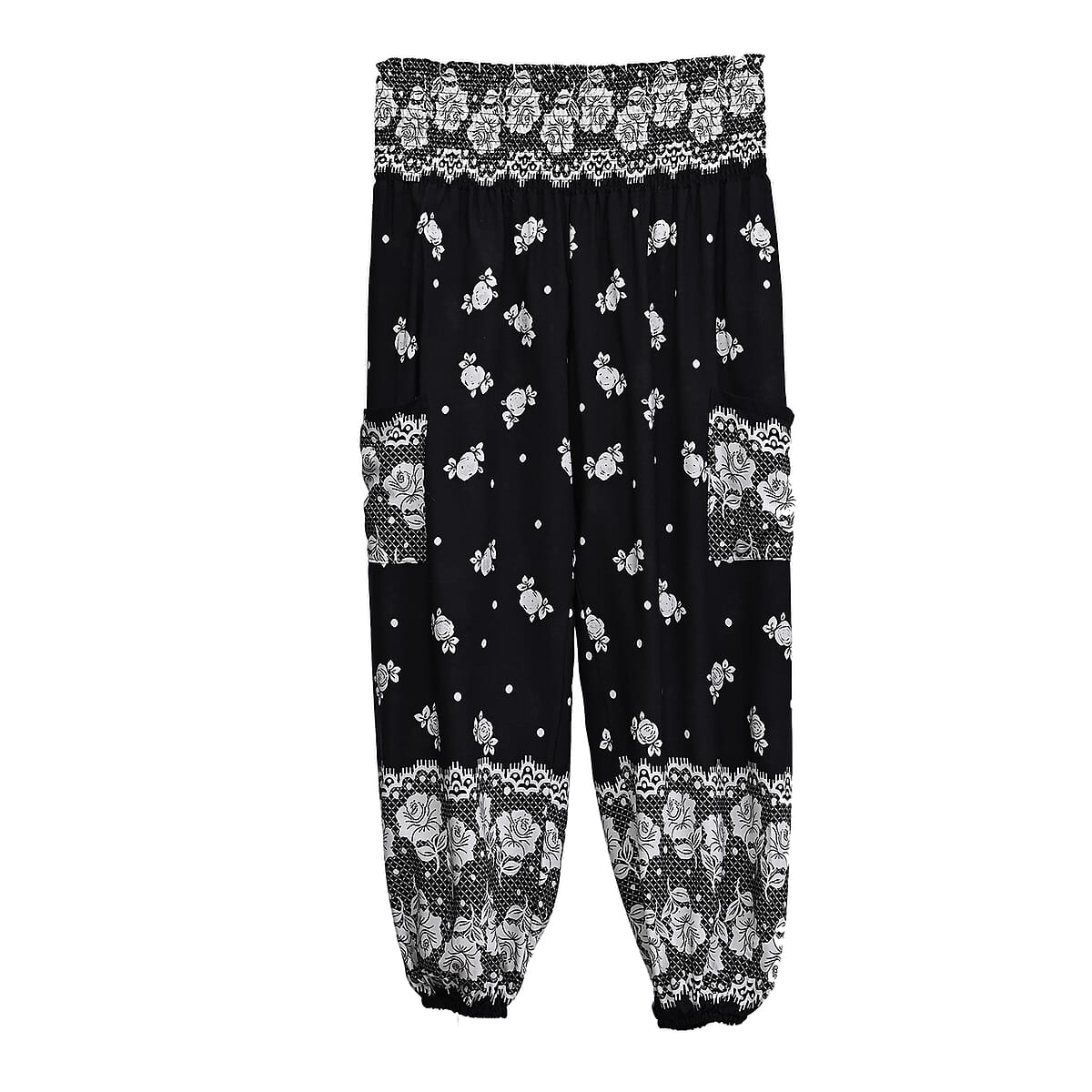 La Marey Black Floral Harem Pant with 2 Pockets - One Size Fits Most image number 1
