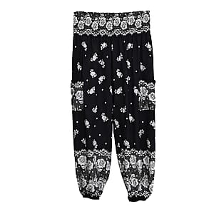 La Marey Black Floral Harem Pant with 2 Pockets - One Size Fits Most