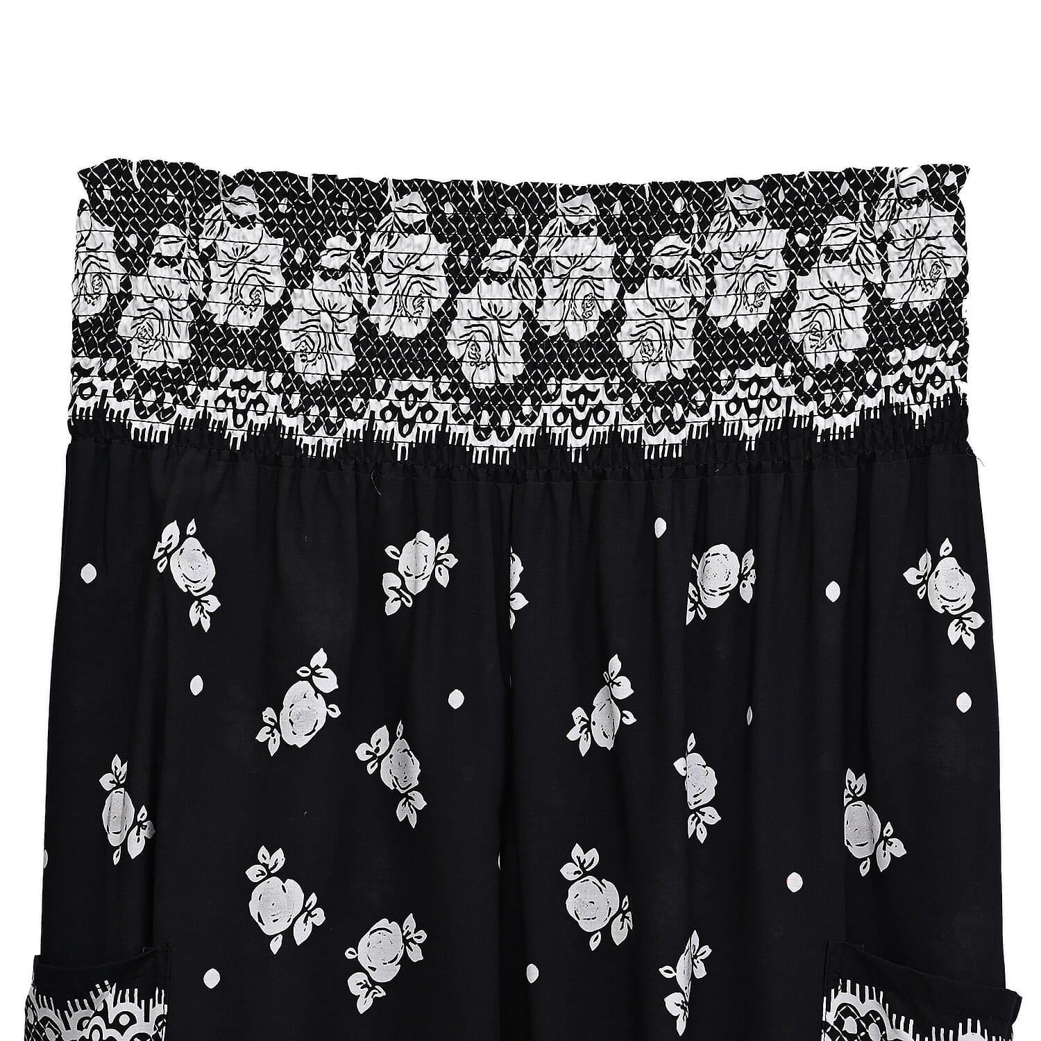 La Marey Black Floral Harem Pant with 2 Pockets - One Size Fits Most