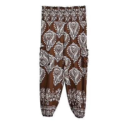 La Marey Brown Floral Harem Pants with 2 Pockets - One Size Fits Most