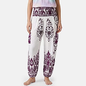 La Marey Purple White Floral Harem Pant with 2 Pockets - One Size Fits Most