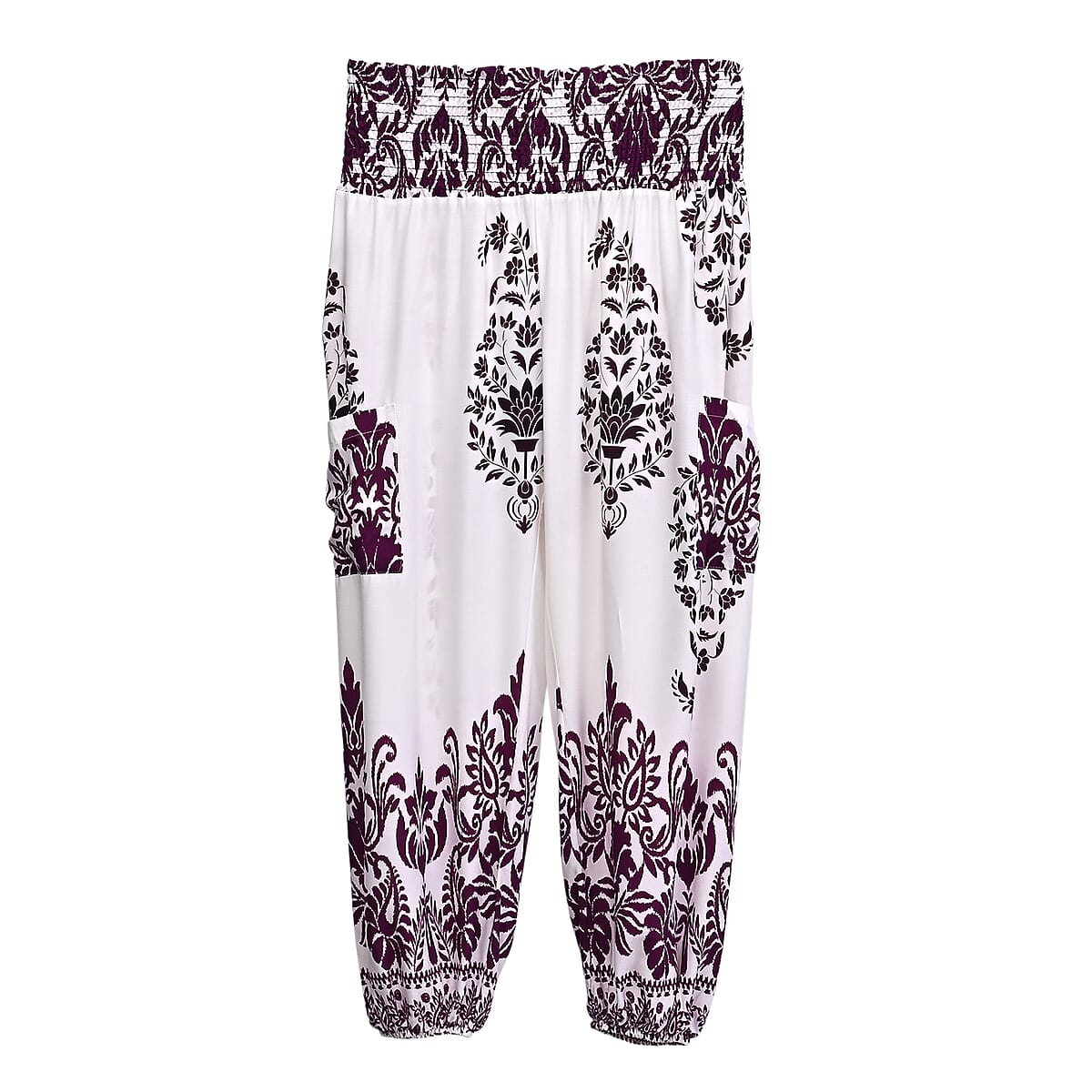 La Marey Purple White Floral Harem Pant with 2 Pockets - One Size Fits Most image number 1