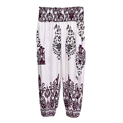 La Marey Purple White Floral Harem Pants with 2 Pockets - One Size Fits Most