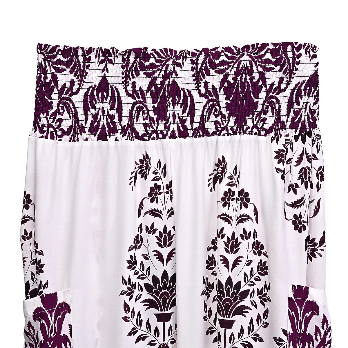 La Marey Purple White Floral Harem Pant with 2 Pockets - One Size Fits Most image number 2