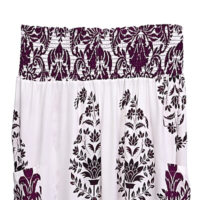 La Marey Purple White Floral Harem Pants with 2 Pockets - One Size Fits Most