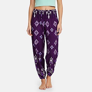 La Marey Purple Floral Harem Pant with 2 Pockets - One Size Fits Most