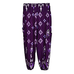 La Marey Purple Floral Harem Pant with 2 Pockets - One Size Fits Most