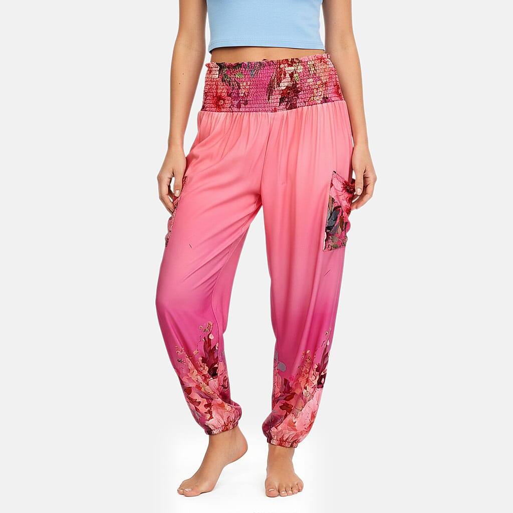 La Marey Pink Floral Harem Pant with 2 Pockets - One Size Fits Most
