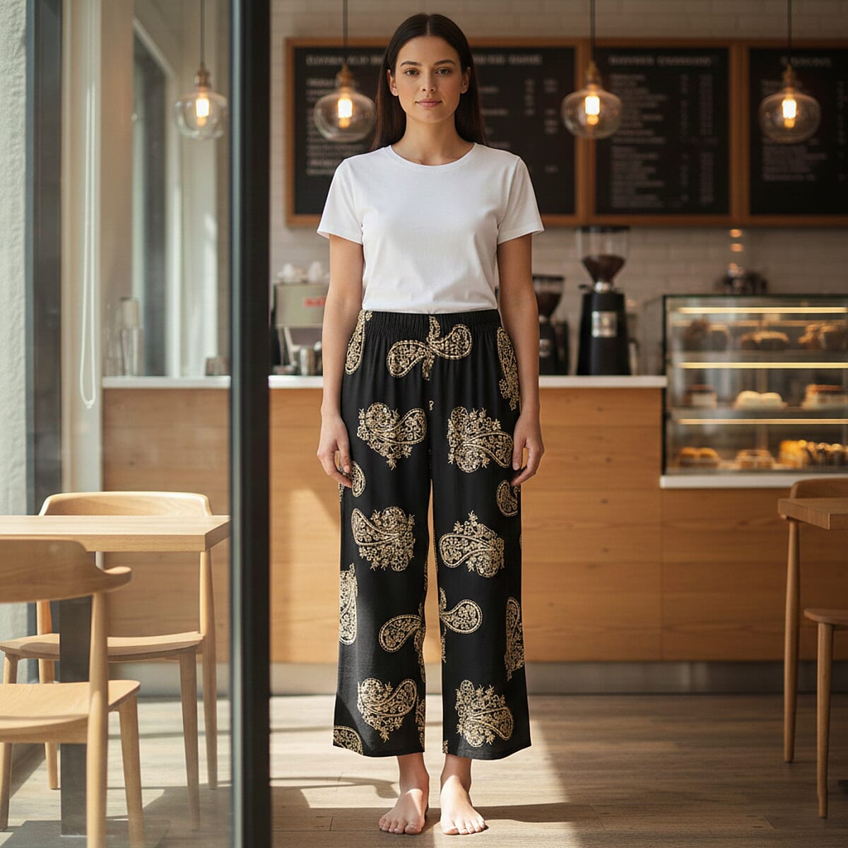 La Marey Black Shade Wide Leg Printed Pajama Pant - One Size Fits Most image number 1