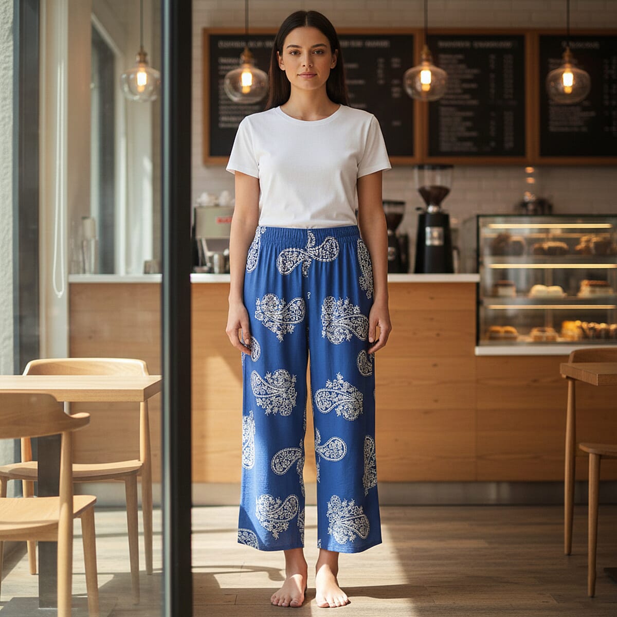 La Marey Blue Shade Relaxed Wide Leg Printed Pajama Pant - One Size Fits Most image number 1