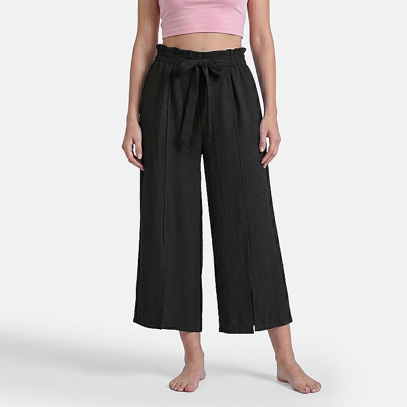 La Marey Black Smocked Waist Crop Pants - One Size Fits Most