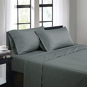 Bibb Home 4pc Charcoal Damask Stripe Microfiber Sheet Set with 12 Pocket Depth -Full