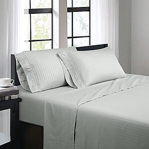 Bibb Home 4pc Light Grey Damask Stripe Microfiber Sheet Set with 12 Pocket Depth -Full