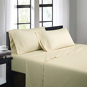 Bibb Home 4pc Butter Damask Stripe Microfiber Sheet Set with 12 Pocket Depth -King