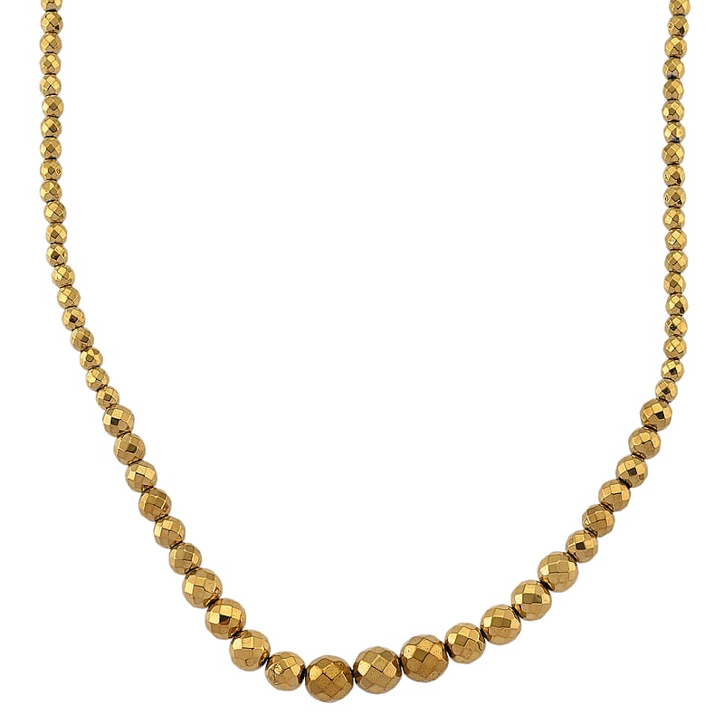 Yellow Gold Color Hematite Beaded Necklace in Silvertone 560.00 ctw  (21-23 Inches)
