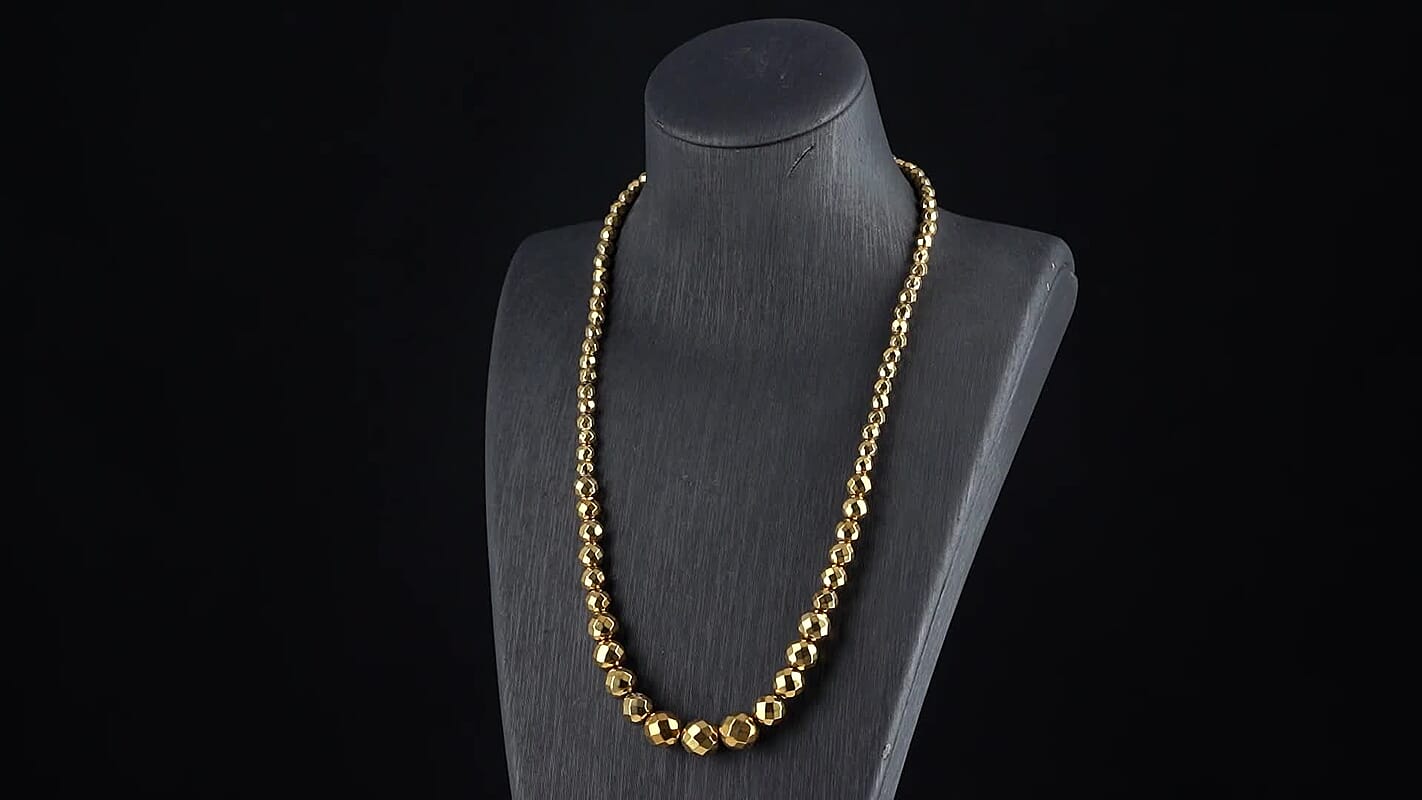 Yellow Gold Color Hematite Beaded Necklace in Silvertone 560.00 ctw  (21-23 Inches)