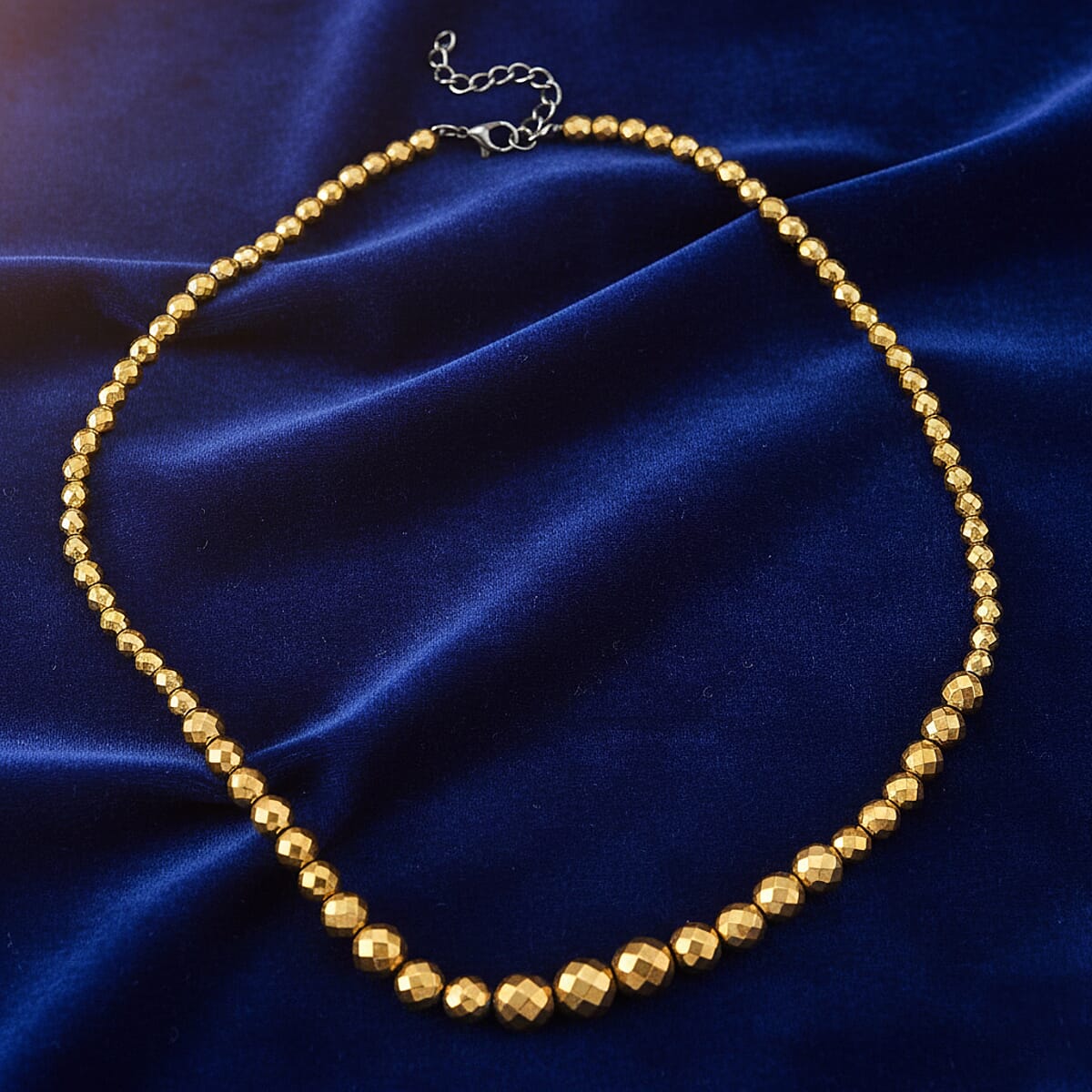 Yellow Gold Color Hematite 560.00 ctw Beaded Necklace in Silvertone 21-23 Inches image number 1