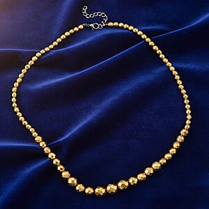 Yellow Gold Color Hematite Beaded Necklace in Silvertone 560.00 ctw  (21-23 Inches)