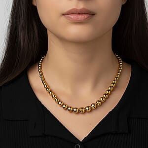 Yellow Gold Color Hematite Beaded Necklace in Silvertone 560.00 ctw  (21-23 Inches)