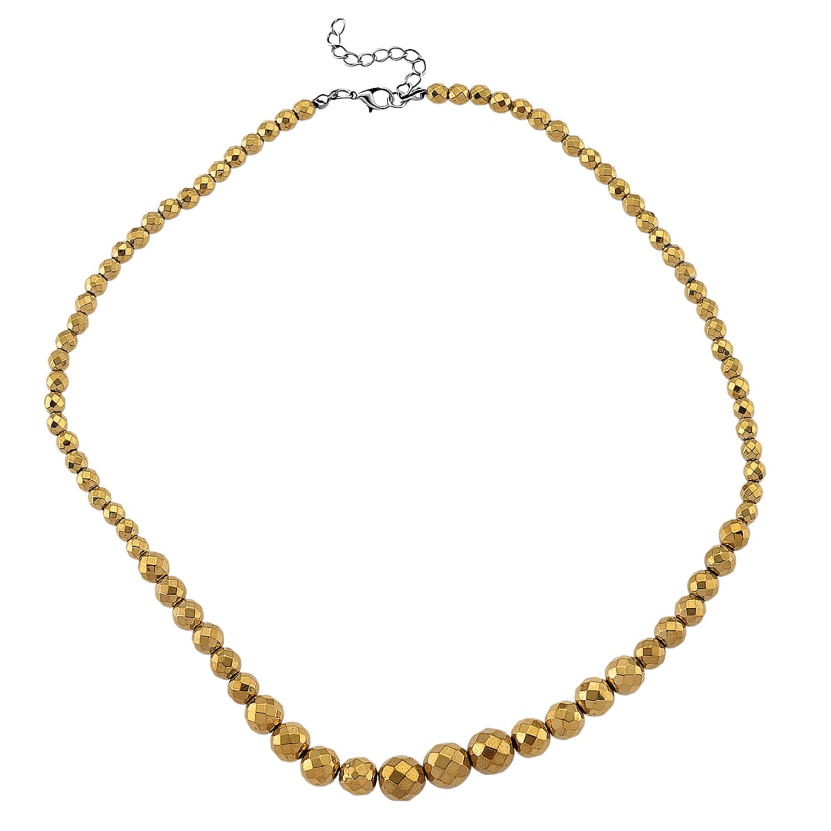 Yellow Gold Color Hematite 560.00 ctw Beaded Necklace in Silvertone 21-23 Inches image number 3