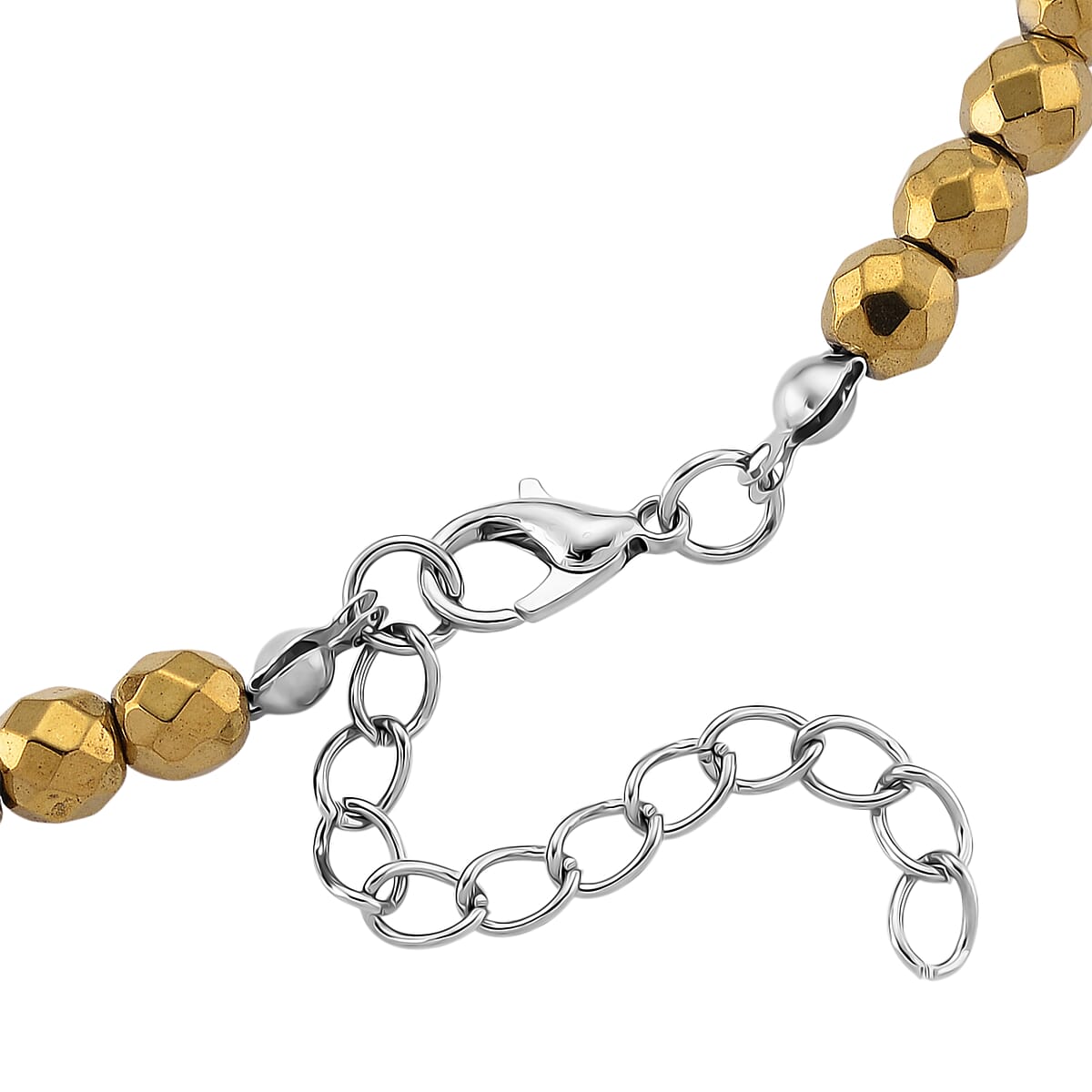 Yellow Gold Color Hematite 560.00 ctw Beaded Necklace in Silvertone 21-23 Inches image number 5