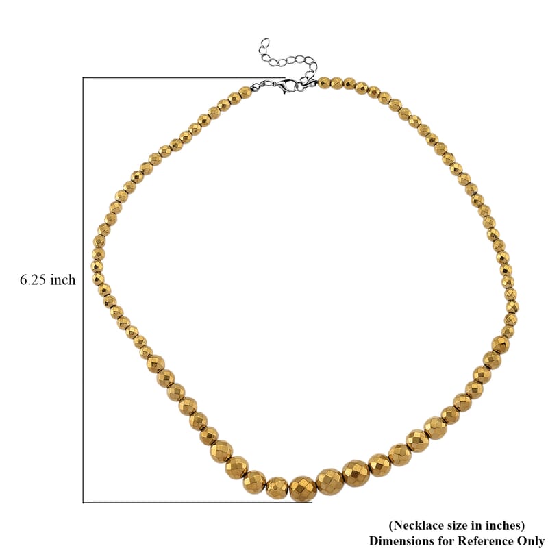Yellow Gold Color Hematite Beaded Necklace in Silvertone 560.00 ctw  (21-23 Inches)