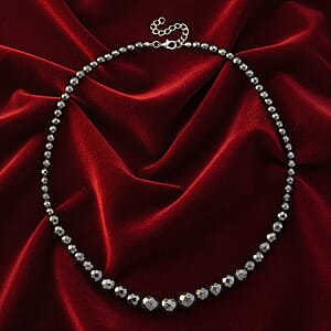 Blue Color Hematite Beaded Necklace in Silvertone 560.00 ctw (20.5-22.5 Inches)