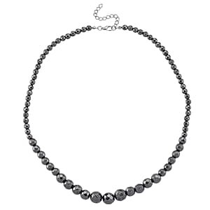 Blue Color Hematite Beaded Necklace in Silvertone 560.00 ctw (20.5-22.5 Inches)