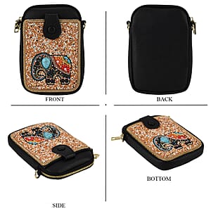 La Marey Golden Faux Leather Turquoise Crossbody Phone Bag