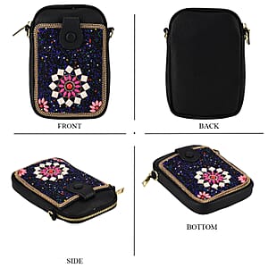 La Marey Navy Beaded Floral Medallion Faux Leather Shoulder Crossbody Bag