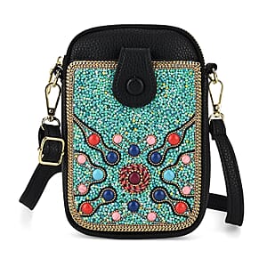 La Marey Aqua Turquoise Beaded Mandala Burst Faux Leather Shoulder Crossbody Bag