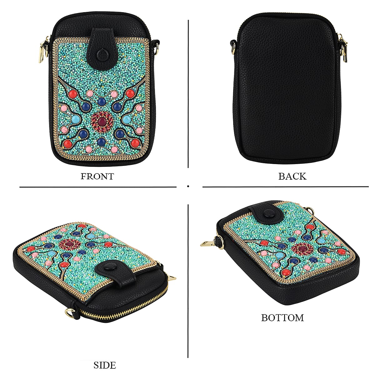 La Marey Aqua Turquoise Beaded Mandala Burst Faux Leather Shoulder Crossbody Bag image number 1