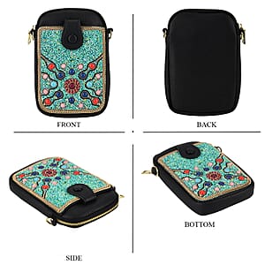 La Marey Aqua Turquoise Beaded Mandala Burst Faux Leather Shoulder Crossbody Bag