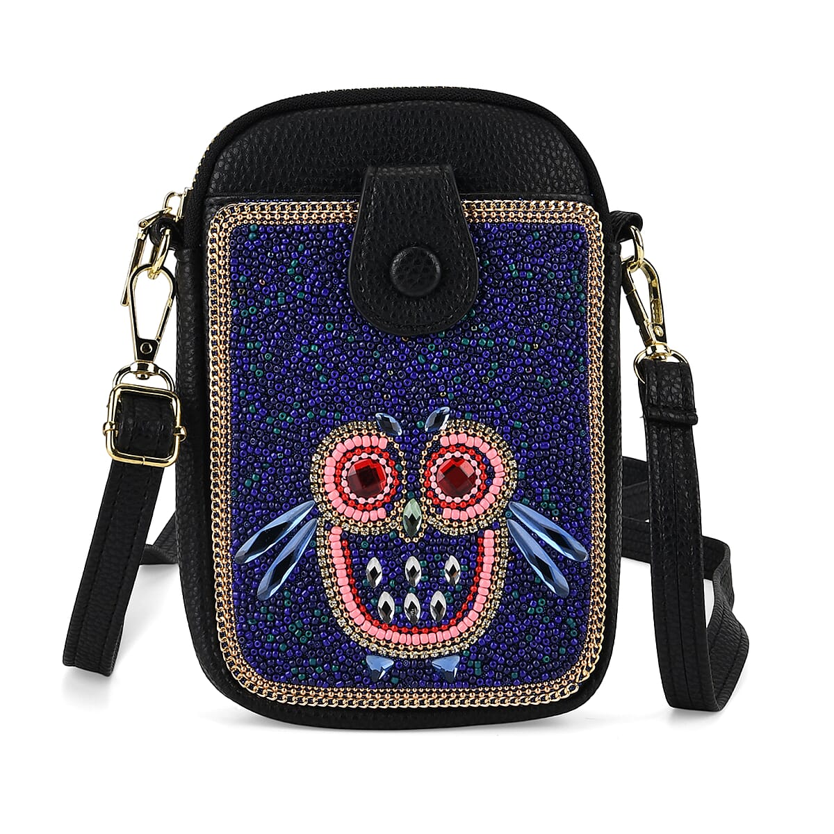 La Marey Purple Beaded Owl Faux Leather Travel Shoulder Crossbody Bag image number 0