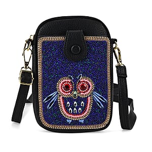 La Marey Purple Beaded Owl Faux Leather Travel Shoulder Crossbody Bag