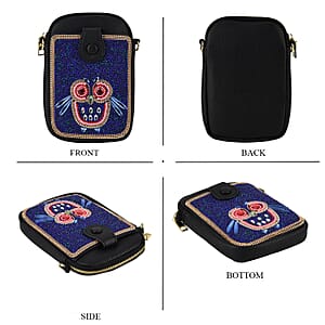 La Marey Purple Beaded Owl Faux Leather Travel Shoulder Crossbody Bag