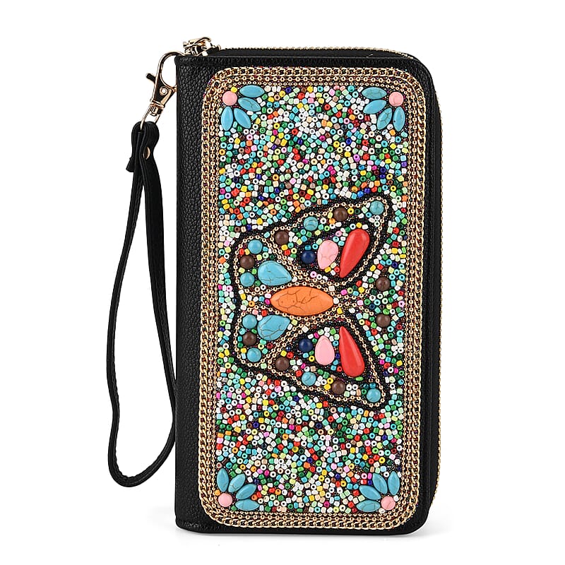 La Marey Bohemian Multi Color Beaded Butterfly Faux Leather Women's Wallet