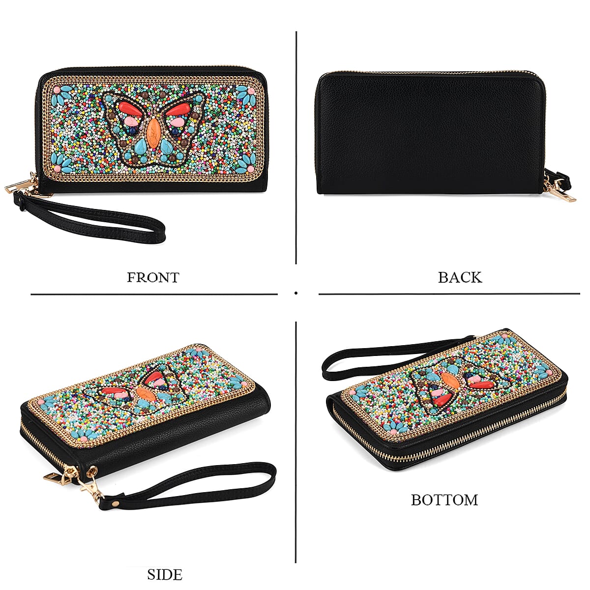 La Marey Multi Color Butterfly Faux Leather Turquoise Wallet image number 1