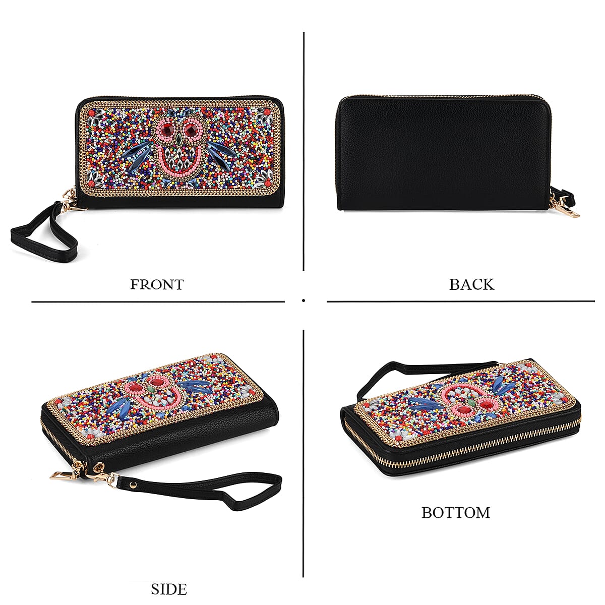 La Marey Multi Color Beaded Owl Faux Leather Long Coin Purse Women's Bag image number 1