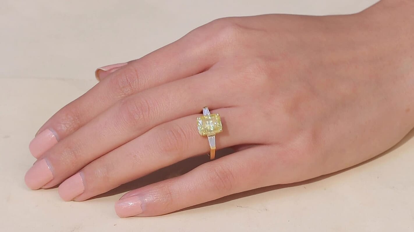 D'Joy Yellow (Oct 10x8mm) and White Moissanite Ring in 18K Vermeil YG Over Sterling Silver (Size 10.0) 3.80 ctw