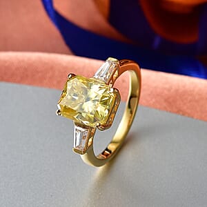 D'Joy Yellow and White Moissanite 3.80 ctw Eternal Prism Ring in 18K Vermeil Yellow Gold Over Sterling Silver (Size 8.0)