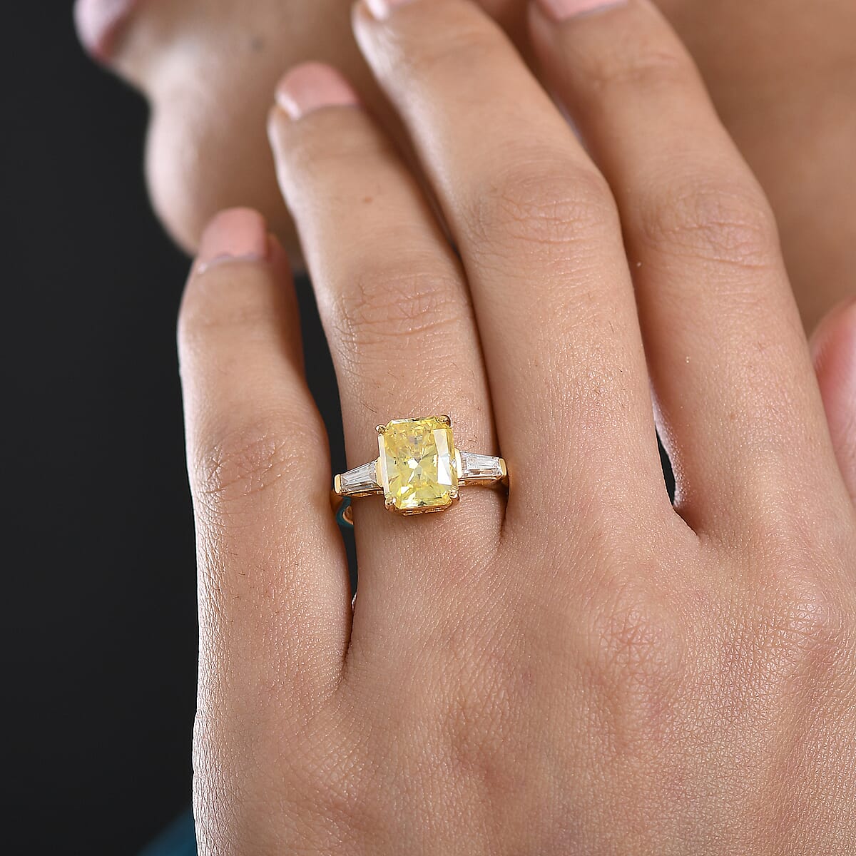 D'Joy Yellow and White Moissanite 3.80 ctw Eternal Prism Ring in 18K Vermeil Yellow Gold Over Sterling Silver (Size 8.0) image number 2