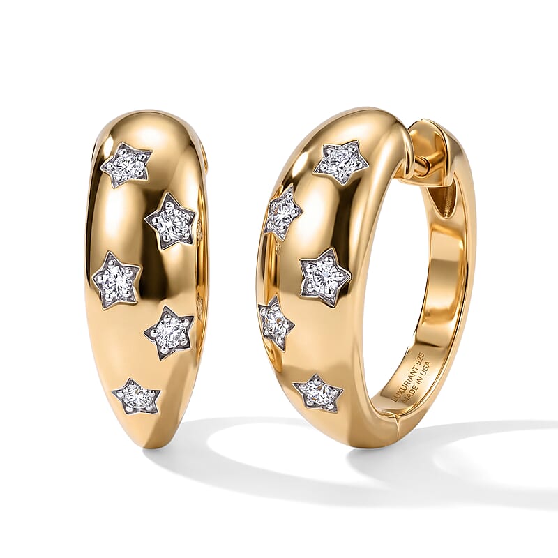  Luxuriant Lab Grown Diamond (G-H, SI) Hoop Earrings in 18K Vermeil YG Over Sterling Silver 0.15 ctw