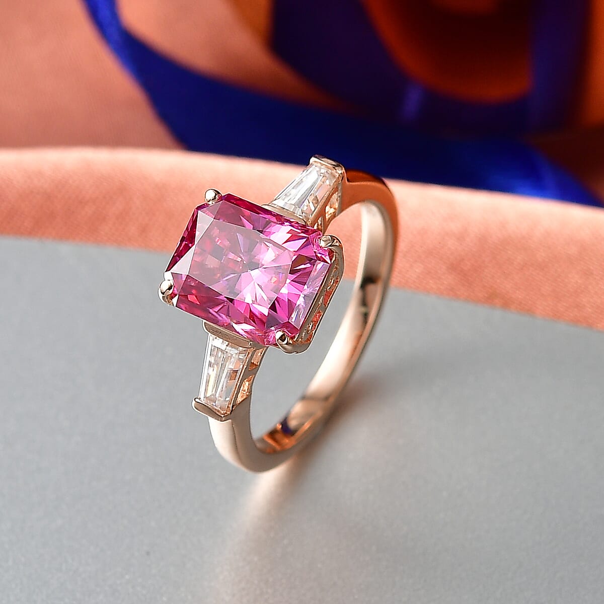 D'Joy Pink and White Moissanite 3.80 ctw Eternal Prism Ring in 18K Vermeil Yellow Gold Over Sterling Silver (Size 10.0) image number 1